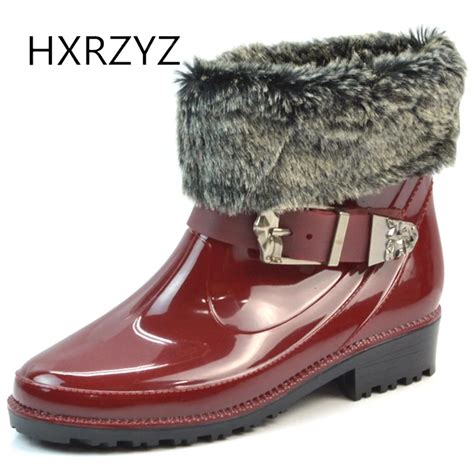 Hxrzyz Plus Cotton Rubber Boots Womens Rain Boots Springautumn New Fashion Pvc Buckle Slip