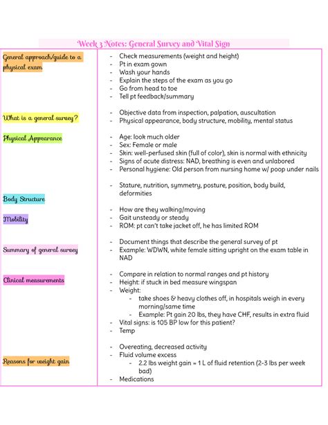 Nurs Week Notes General Survey And Vital Signs Week Notes