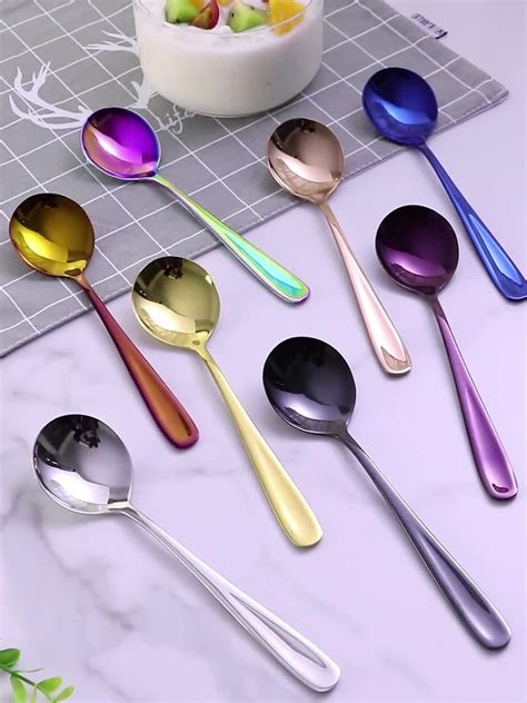 Color Changing 304 Stainless Steel Customized Logo Mini Honey Spoon