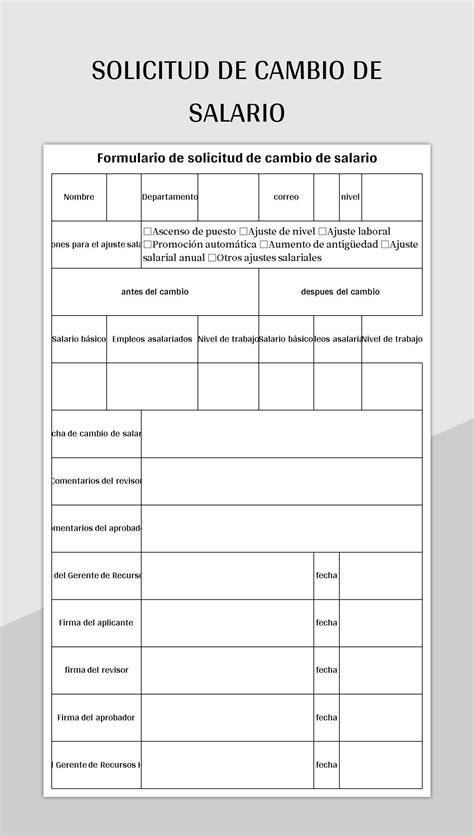 Plantilla De Formato Excel Solicitud De Cambio De Salario Y Hoja De