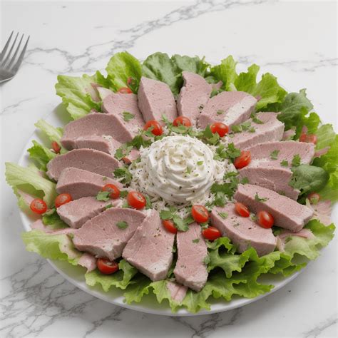 Salat Mit Scheiben Von Gekochtem Schinken Und Dressing