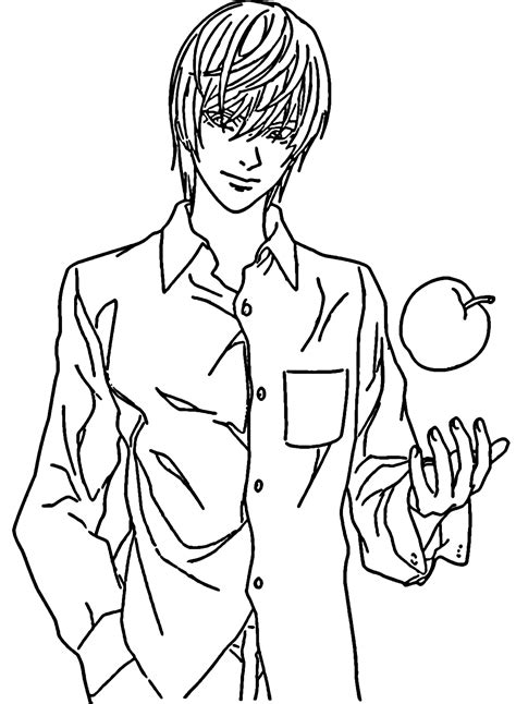 Light Yagami With An Apple Coloring Page Free Printable Coloring Pages