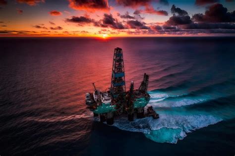 Premium AI Image | Aerial view offshore drilling rig jack up at the offshore location during ...