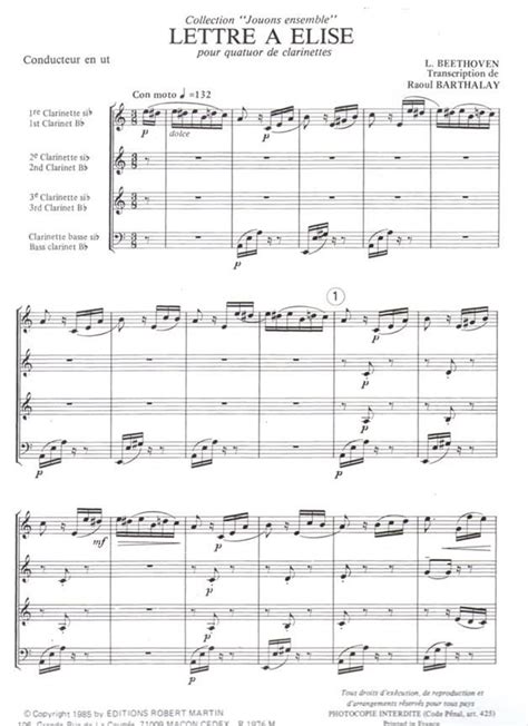 Lettre Elise By Ludwig Van Beethoven Sheet Music For Clarinet