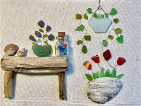 Sea Glass Flowers Sea Glass Floral Art Etsy Sea Glass Art Projects