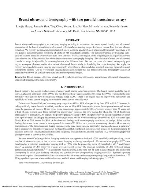 Pdf Breast Ultrasound Tomography With Two Parallel Transducer