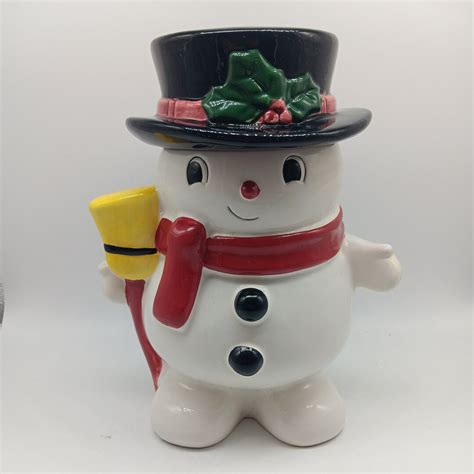 S Frosty The Snowman Ceramic Christmas Cookie Jar Canister Etsy