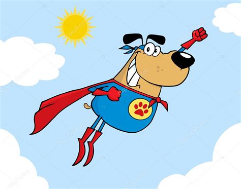 Perro superhéroe marrón volando en el cielo Foto de stock HitToon