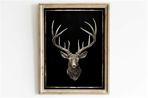 Hunting Print, Deer Wall Art, Forest Animal Art, Stag Wall Art, Gold & Black Wall Decor, Vintage ...