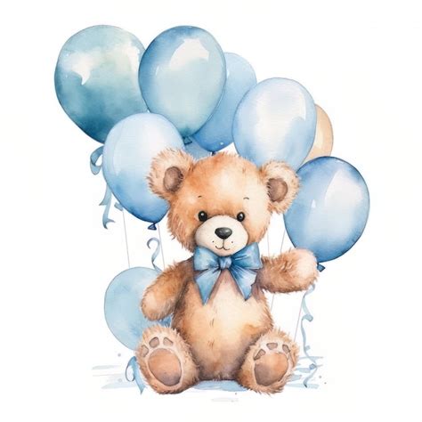 Premium Photo Watercolor Teddy Bear With Balloons