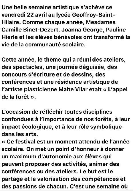 Retour sur la semaine artistique du lycée Lycée GSH