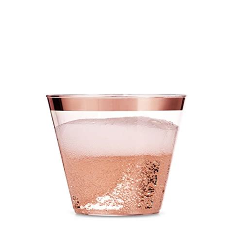 Munfix 100 Rose Gold Plastic Cups 9 Oz Clear Plastic Cups Old Fashioned