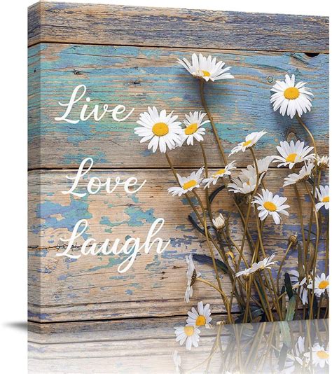 Daisy Wall Art Live Love Laugh White Flowers Rustic Wood Farmhouse