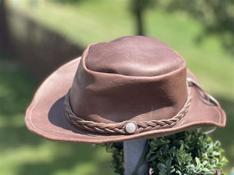 Leather Outback Hat Aussie Cowboy Bush Style In Bro Gem