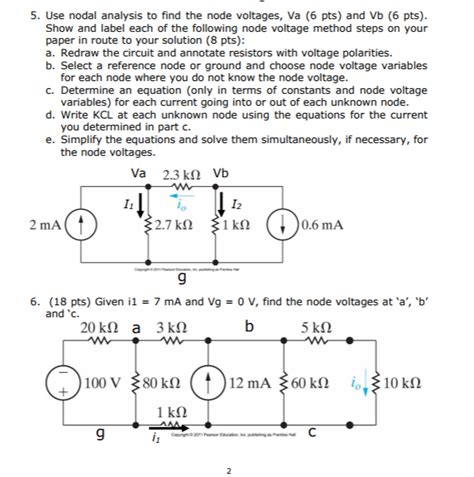 Solved 5 Use Nodal Analysis To Find The Node Voltages Va Chegg