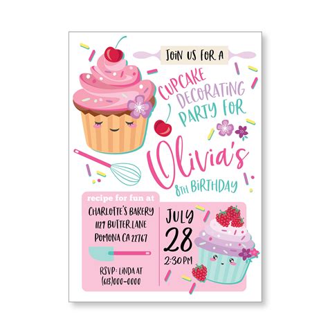 Cupcake Invitation Baking Invite Girls Cooking Party We Edit You