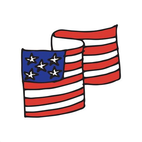 Vector Drawing In Doodle Style Usa Flag Simple Illustration Cartoon