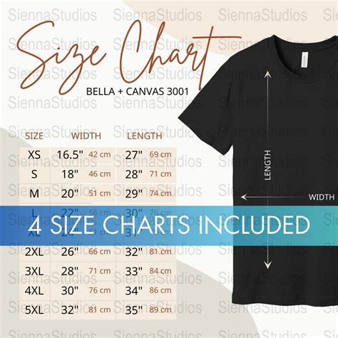 Bella Canvas 3001 Size Chart Mockup Size Chart For Bella Canvas 3001