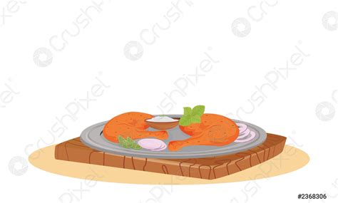 Tandoori Poulet Dessin Animé Vector Illustration Servi Repas Indien