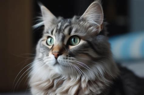 Gracioso Y Sonriente Gatito Gris Atigrado Con Ojos Azules Retrato De Un