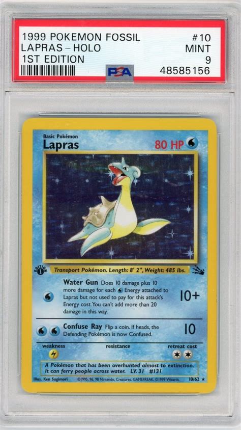 Pokemon Lapras 1999 Fossil Set 1st Edition Holo Rare PSA 9 Froggers