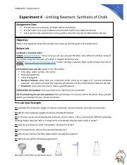 Experiment 4 Limiting Reagent Lab Handout Pdf CHEM1075