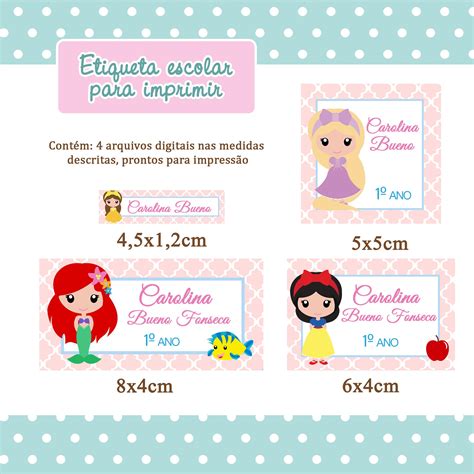 Etiqueta Escolar Princesas Da Disney Imagem Legal