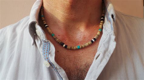 Mens Beaded Necklace Turquoise Necklace Blue White And Turquoise