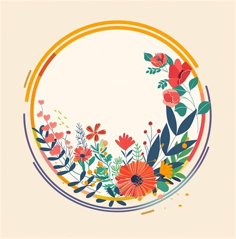 Premium Vector A Circular Frame With Colorful Flowers And Leaves