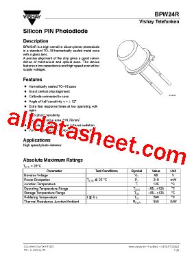 Bpw Datasheet Pdf Vishay Siliconix