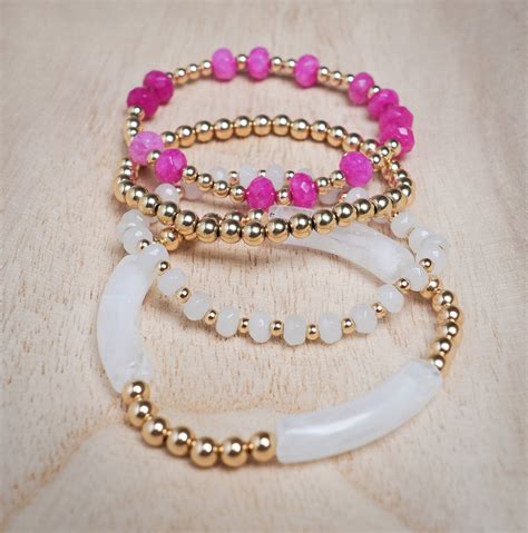 Josie Pink 5mm Jade Bracelet 14K Gold Filled Beads Bead Bracelet