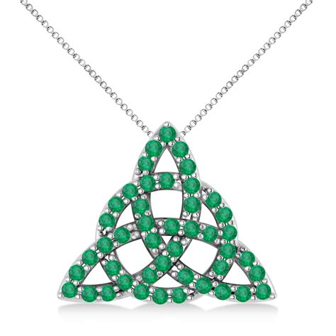 Emerald Trinity Celtic Knot Pendant Necklace K White Gold Ct Az