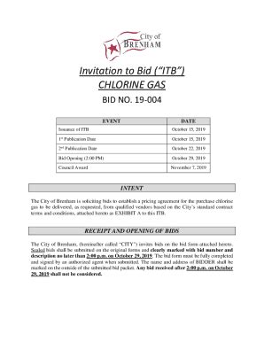 Fillable Online Invitation To Bid ITB CHLORINE GAS Fax Email Print