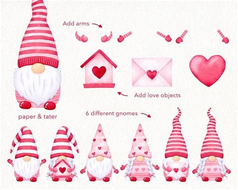 Watercolor Valentine Gnomes Clipart Graphics Nordic Gnomes Gnome