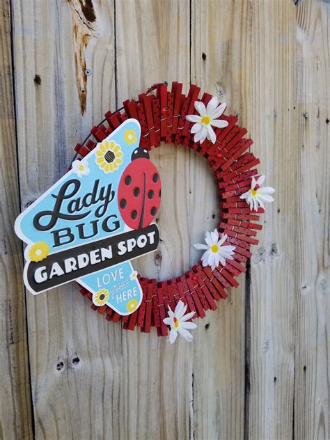 Ladybug Clothespin Wreath Summer Daisy Decor Wreath Red Black Etsy