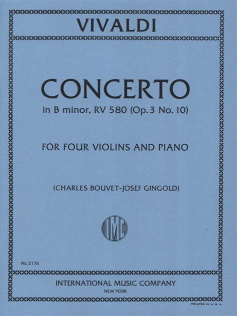 Concerto In B Minor RV 580 Op 3 N 10 4 Violins Piano VIVALDI