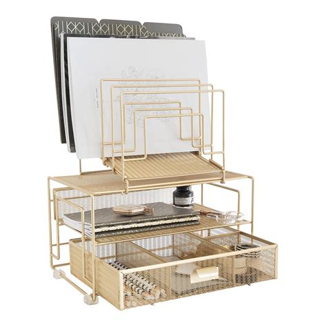 Blu Monaco Workspace Gold Desk Organizer And Accessories Desktop Rack