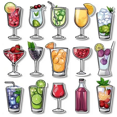 Un Dibujo De Diferentes Bebidas Incluidos C Cteles Frutas Y C Cteles