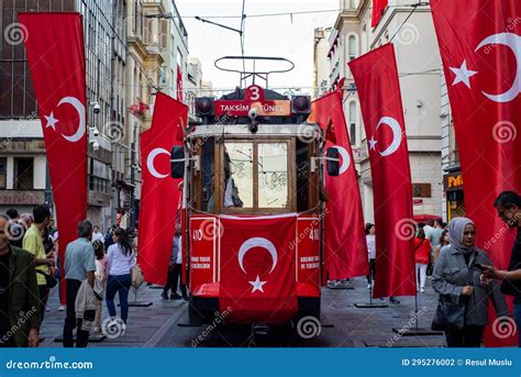 Taksim Istiklal Street is Decorated with Turkish Flags. Turkish ...