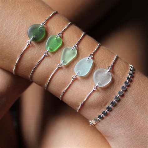 Sea Glass And Sterling Silver Slide Bracelet Etsy Glass Bracelet Sea Glass Bracelet Slide