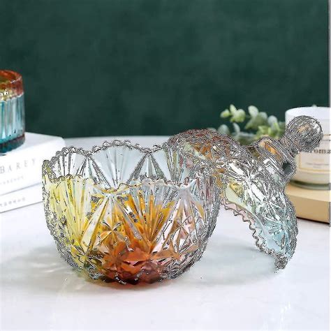 1pc Colorful Glass Storage Jar With Lid Candy Cookie Jewelry Box Buffet Biscuit Containers 750ml