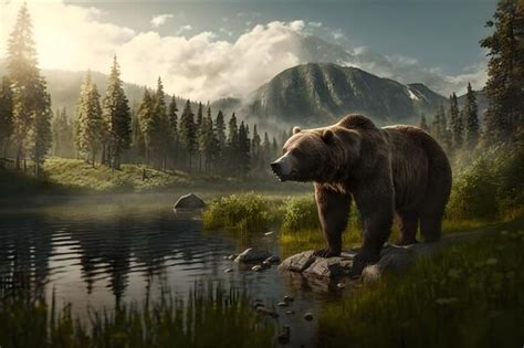 Oso Grizzly En Estado Salvaje Red Neuronal Generada Por Ia Foto Premium