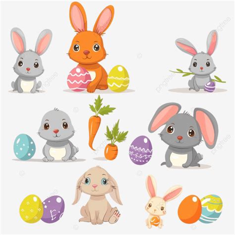 Personajes Planos De Pascua Colecci N De Conejitos Conejo Con Huevo Y