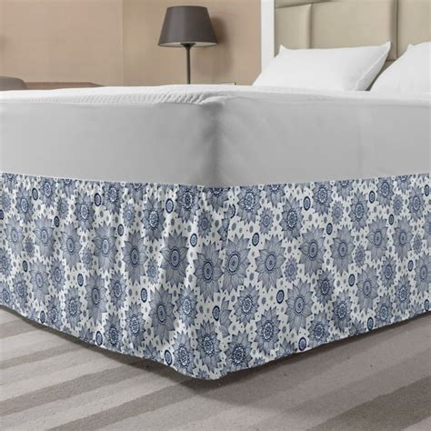 Floral Bed Skirt Nature Themed Fine Refined Sunflower Motifs And Little Ornamental Motifs