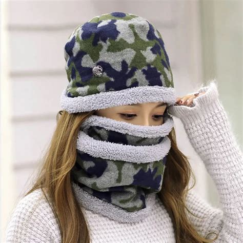 New Thick Warm Beaniesandring Scarfandmask For Women Cotton Knitted Hat