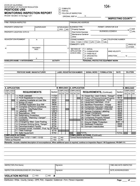 Fillable Online Cdpr Ca Pesticide Use Monitoring Inspection Report