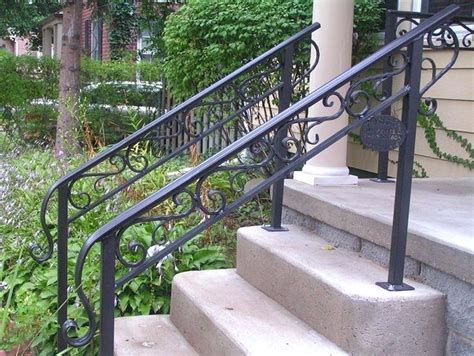 Wrought Iron Outdoor Hand Railings With Columns Railing Stair Exterior Outside Handrails Style