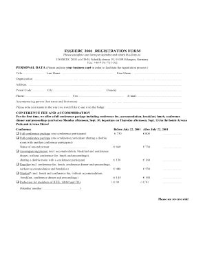 Fillable Online Thierry Lequeu ESSDERC 2001 REGISTRATION FORM Thierry