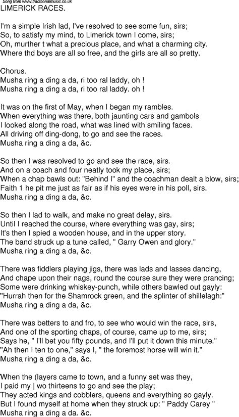 Old Time Song Lyrics for 04 Limerick Races
