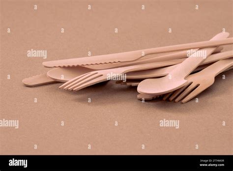 Eco Friendly Disposable Kitchenware Utensils On Paper Background Stock